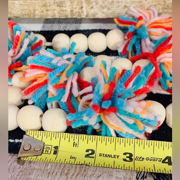 6 Foot Wood Bead Garland with Multi-Colored Yarn Pom Poms - Picture 8 of 9